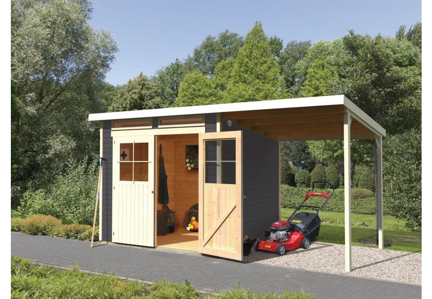 Karibu Glücksburg 4 tuinhuis met overkapping 190 cm - terragrijs (83233) Foto van Karibu Glücksburg 4 tuinhuis met overkapping 190 cm - terragrijs (83233)