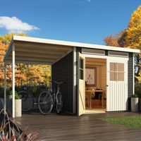 Foto van Karibu 83233 tuinhuis met overkapping Goldendorf 4 - terragrijs