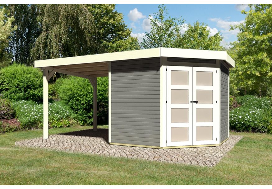 Karibu Goldendorf 5 tuinhuis met overkapping 240 cm - terragrijs (78251) Foto van Karibu Goldendorf 5 tuinhuis met overkapping 240 cm - terragrijs (78251)