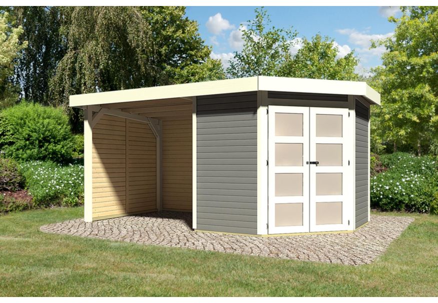 Karibu Goldendorf 3 tuinhuis met overkapping 240 cm - zij en achterwand - terragrijs (78245) Foto van Karibu Goldendorf 3 tuinhuis met overkapping 240 cm - zij en achterwand - terragrijs (78245)