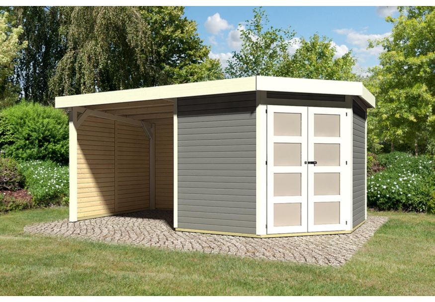 Karibu Goldendorf 5 tuinhuis met overkapping 240 cm - zij en achterwand - terragrijs (78253) Foto van Karibu Goldendorf 5 tuinhuis met overkapping 240 cm - zij en achterwand - terragrijs (78253)