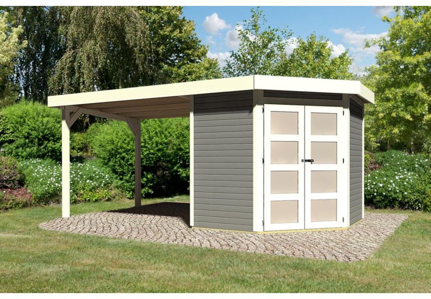 Karibu Goldendorf 3 tuinhuis met overkapping 280 cm - terragrijs (78247) Foto van Karibu Goldendorf 3 tuinhuis met overkapping 280 cm - terragrijs (78247)