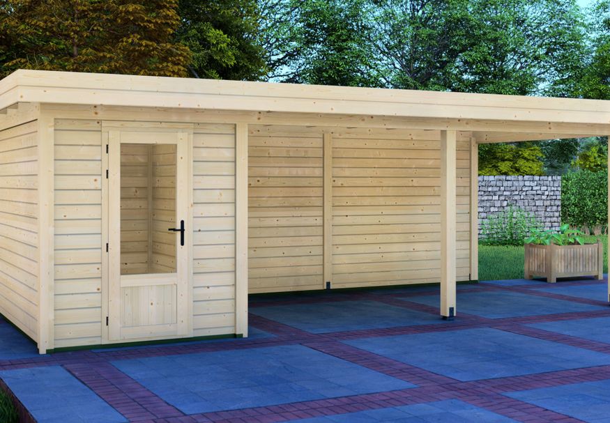 Graed tuinhuis met overkapping Bremen 700x300 cm Foto van Graed tuinhuis met overkapping Bremen 700x300 cm