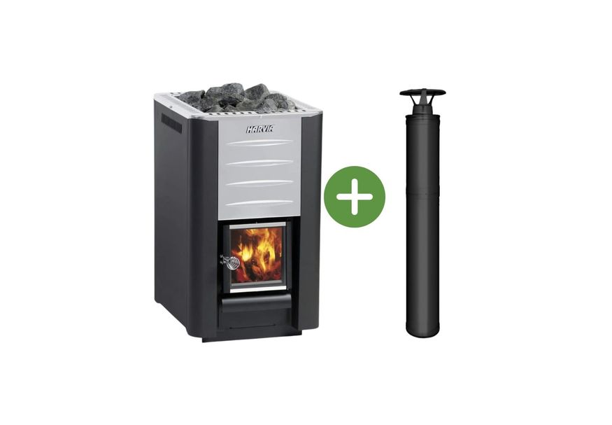 Harvia houtkachel 20 Pro incl zwarte afvoer - platdak* Foto van Harvia houtkachel 20 Pro incl zwarte afvoer - platdak*