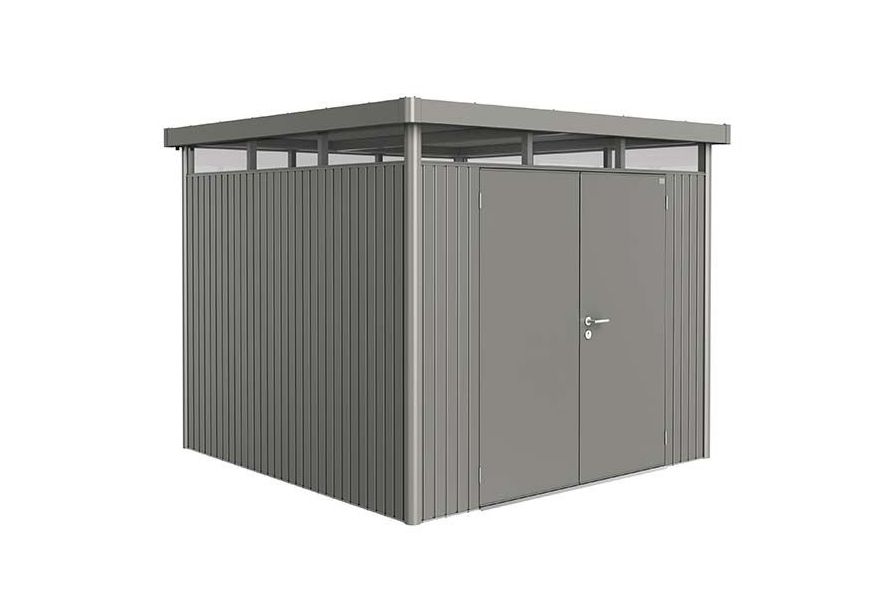 Biohort HighLine H4 Metalen Berging Kwartsgrijs Metallic Dubbele deur Foto van Biohort HighLine H4 Metalen Berging Kwartsgrijs Metallic Dubbele deur
