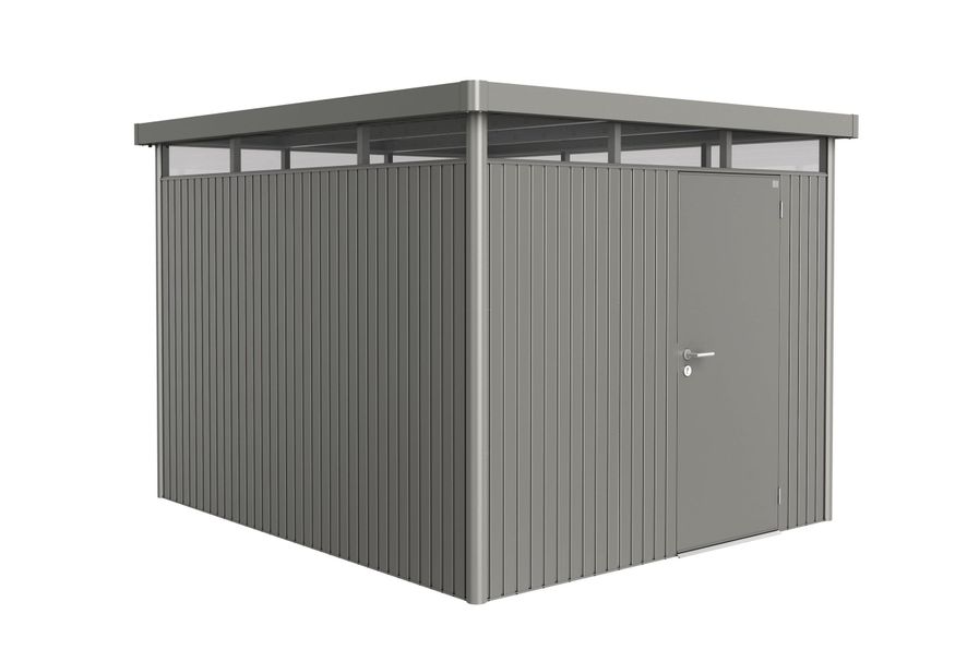 Biohort HighLine H5 Metalen Berging Kwartsgrijs Metallic Enkele Deur Foto van Biohort HighLine H5 Metalen Berging Kwartsgrijs Metallic Enkele Deur