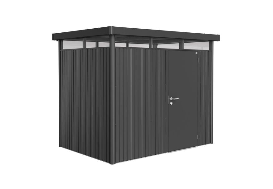 Biohort HighLine H2 Metalen Berging Donkergrijs Metallic Enkele Deur Foto van Biohort HighLine H2 Metalen Berging Donkergrijs Metallic Enkele Deur