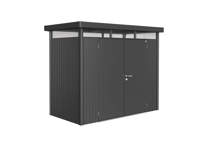 Biohort HighLine H1 Metalen Berging Donkergrijs Metallic Dubbele Deur Foto van Biohort HighLine H1 Metalen Berging Donkergrijs Metallic Dubbele Deur