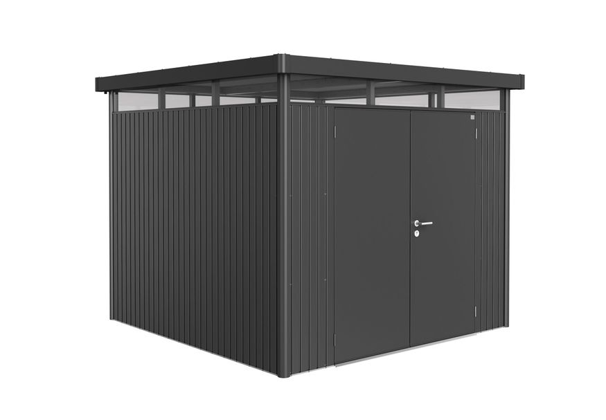 Biohort HighLine H4 Metalen Berging Donkergrijs Metallic Dubbele Deur Foto van Biohort HighLine H4 Metalen Berging Donkergrijs Metallic Dubbele Deur