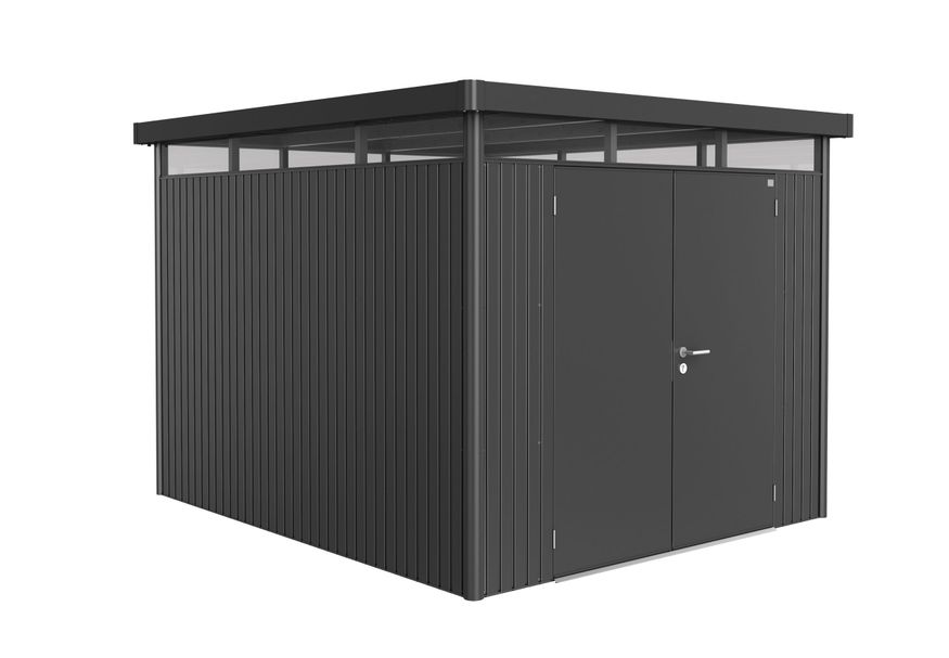 Biohort HighLine H5 Metalen Berging Donkergrijs Metallic Dubbele Deur Foto van Biohort HighLine H5 Metalen Berging Donkergrijs Metallic Dubbele Deur