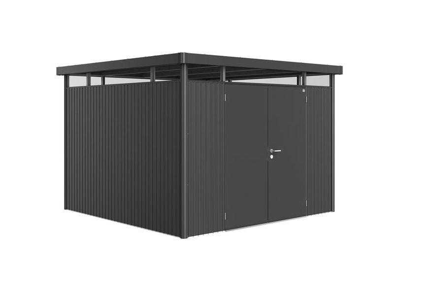 Biohort HighLine H6 Metalen Berging Donkergrijs Metallic Dubbele Deur Foto van Biohort HighLine H6 Metalen Berging Donkergrijs Metallic Dubbele Deur