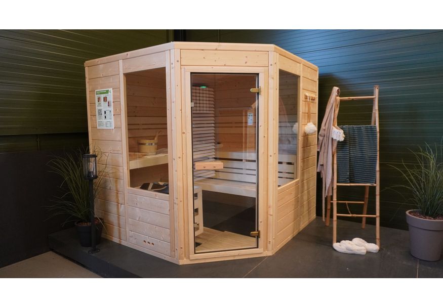 Foto van Azalp massieve hoeksauna Eva Optic 200x200 cm - Showroom Model