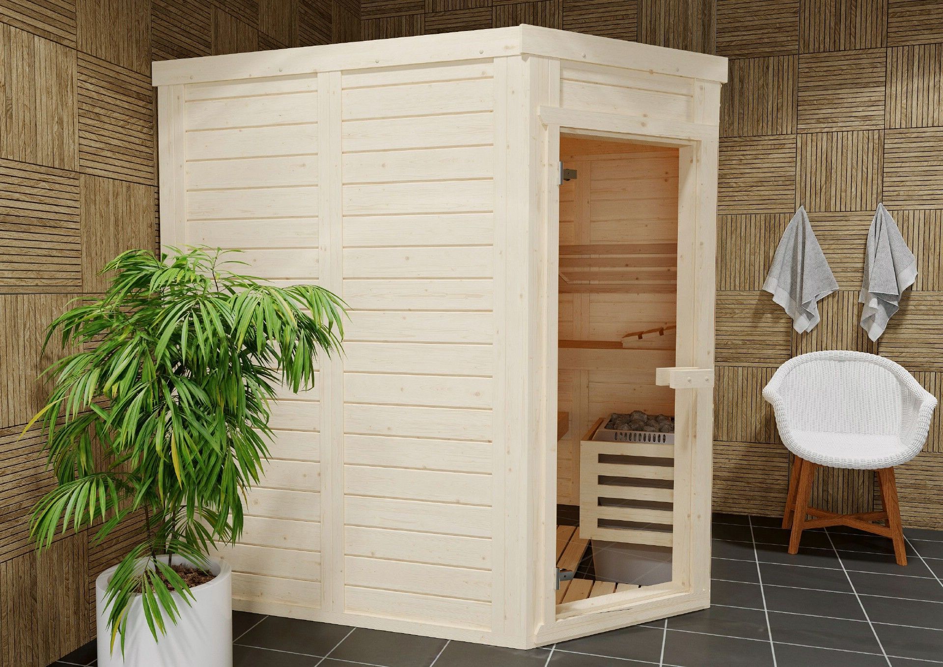 Foto van Azalp massieve hoeksauna Genio 180x150 cm