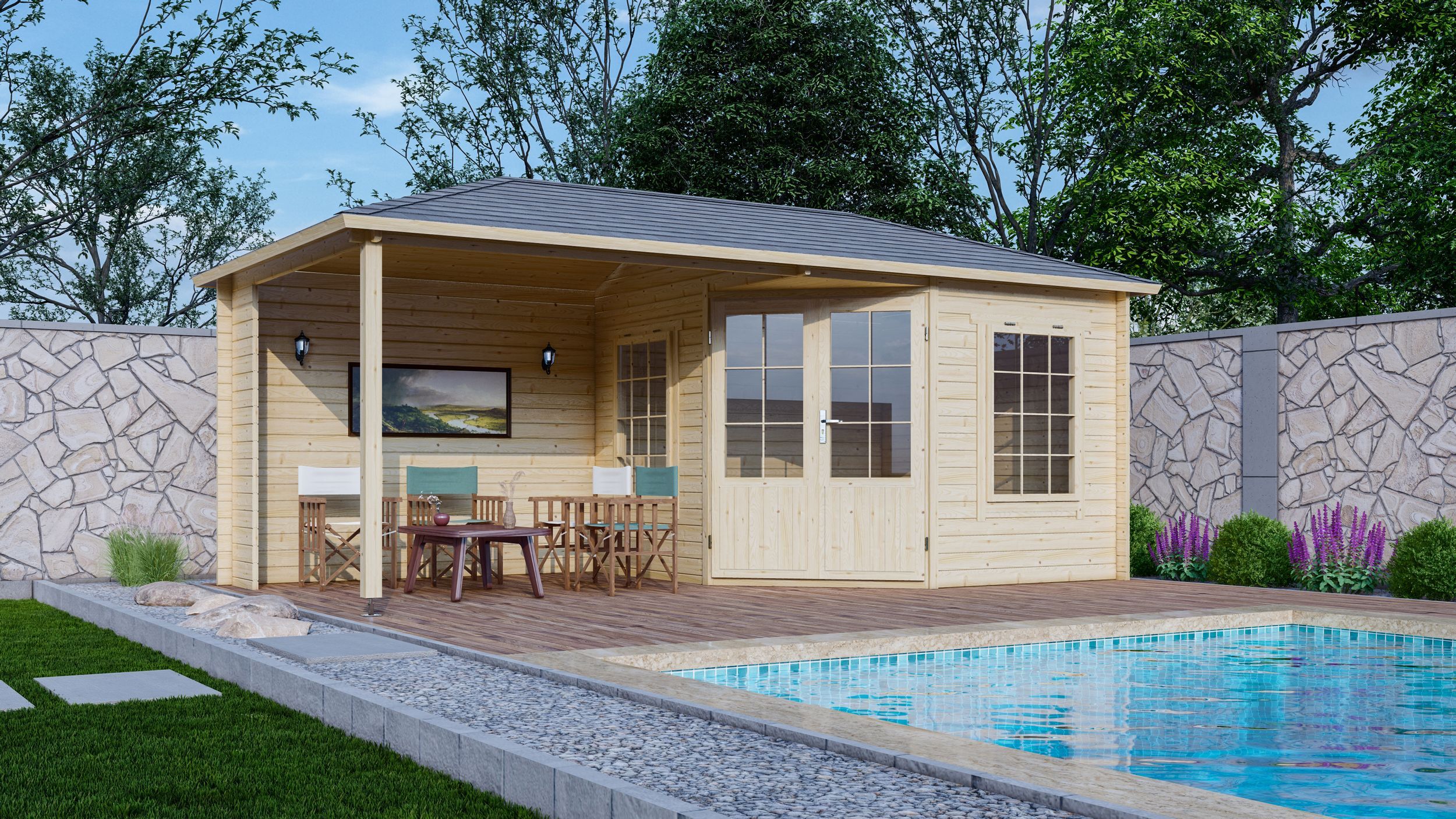 Foto van Interflex blokhut met overkapping 3055 Z Plus