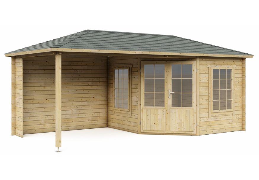 Interflex blokhut met overkapping 3055 Z Plus - geïmpregneerd Foto van Interflex blokhut met overkapping 3055 Z Plus - geïmpregneerd