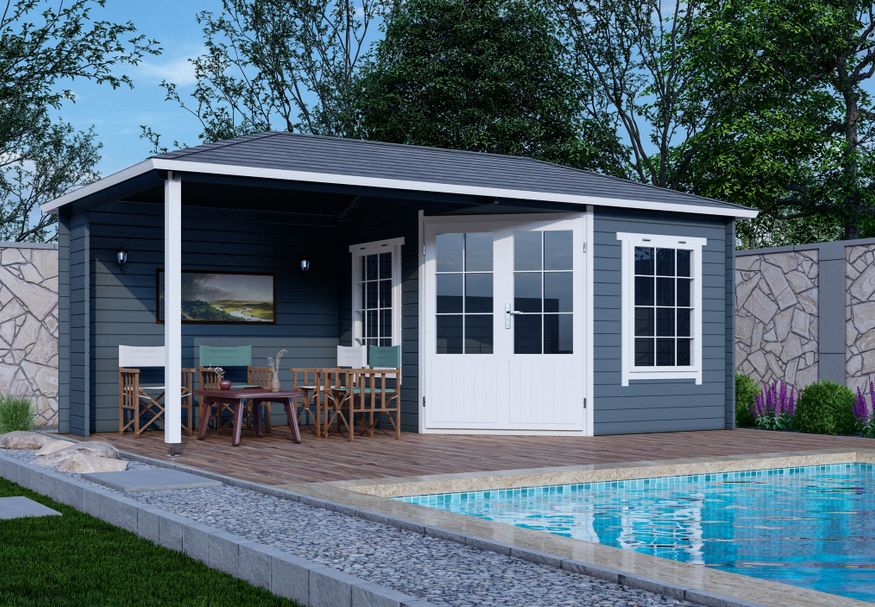 Interflex blokhut met overkapping 3055 Z Plus - exterieur gecoat Foto van Interflex blokhut met overkapping 3055 Z Plus - exterieur gecoat