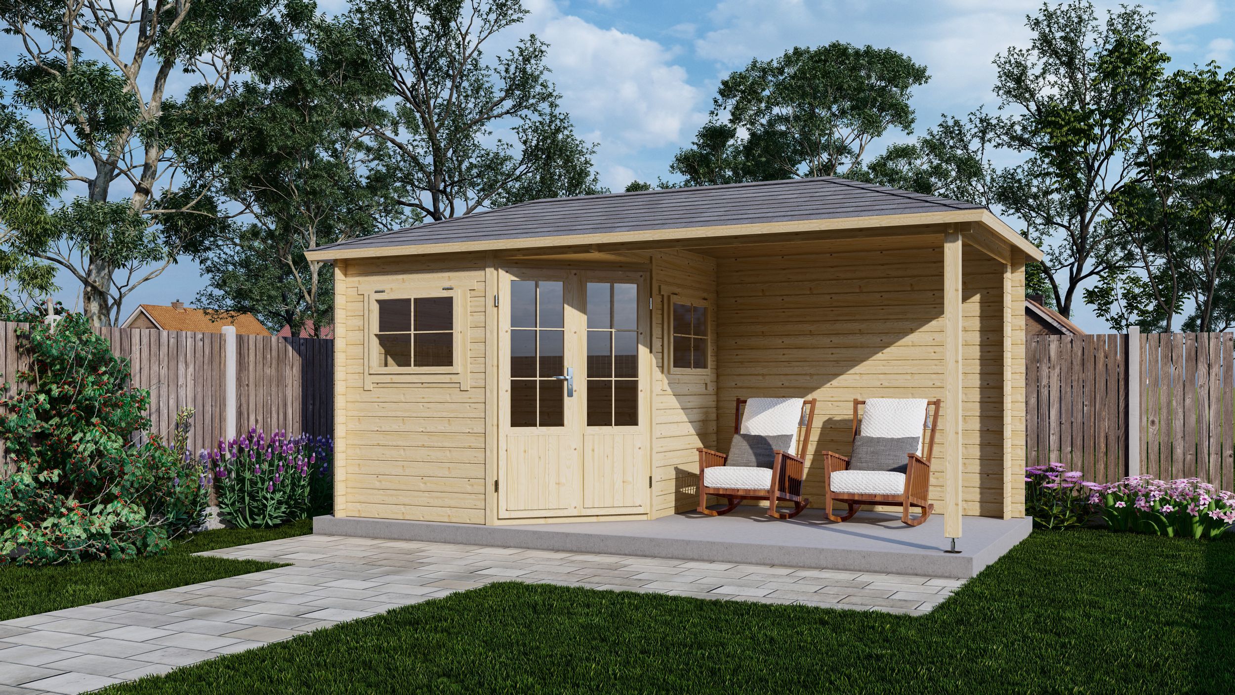 Foto van Interflex blokhut met overkapping 2555 Z Plus