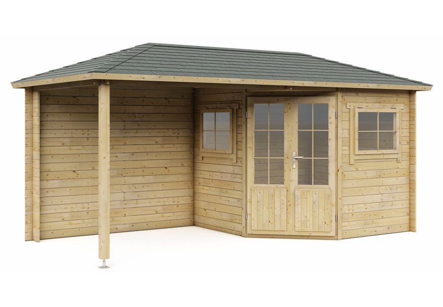 Interflex blokhut met overkapping 2555 Z Plus - geïmpregneerd Foto van Interflex blokhut met overkapping 2555 Z Plus - geïmpregneerd