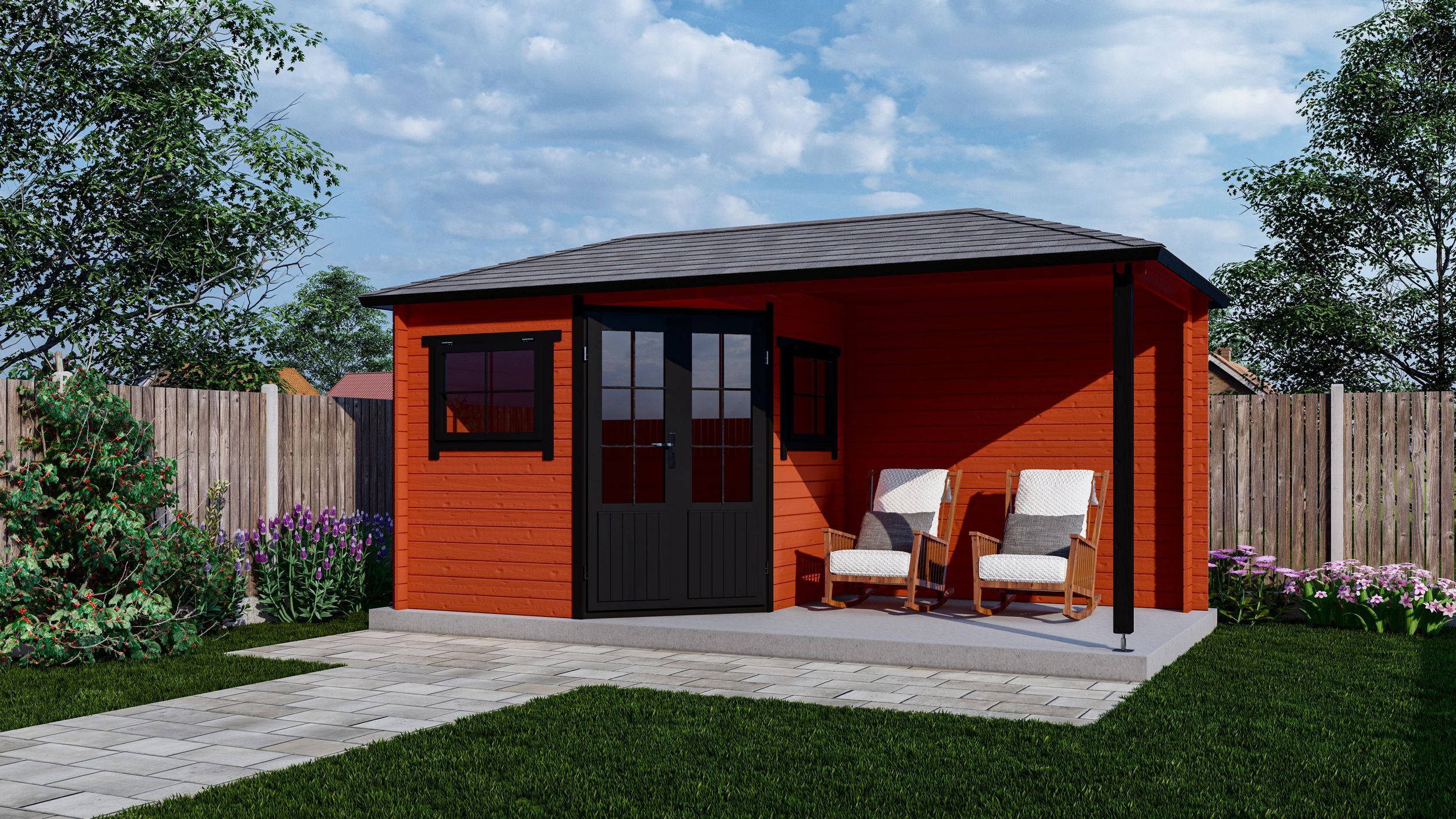 Foto van Interflex blokhut met overkapping 2555 Z Plus - exterieur gecoat