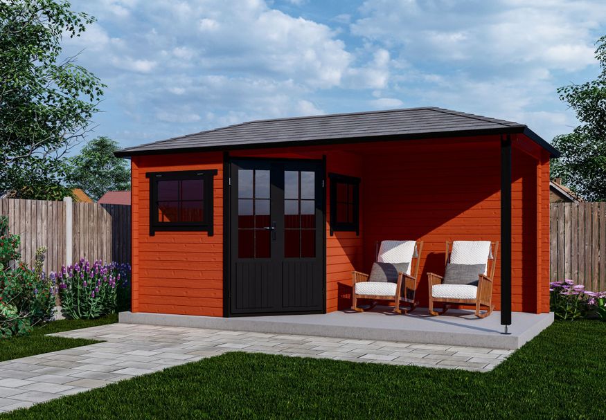 Interflex blokhut met overkapping 2555 Z Plus - exterieur gecoat Foto van Interflex blokhut met overkapping 2555 Z Plus - exterieur gecoat