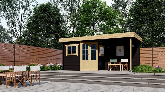 Foto der Interflex Blockhütte mit terrasse 2556 Z Plus - gestrichen