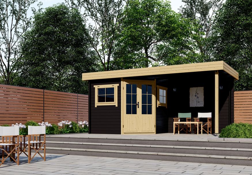 Interflex Blockhütte mit terrasse 2556 Z Plus - exterieur gecoat Foto von Interflex Blockhütte mit terrasse 2556 Z Plus - exterieur gecoat