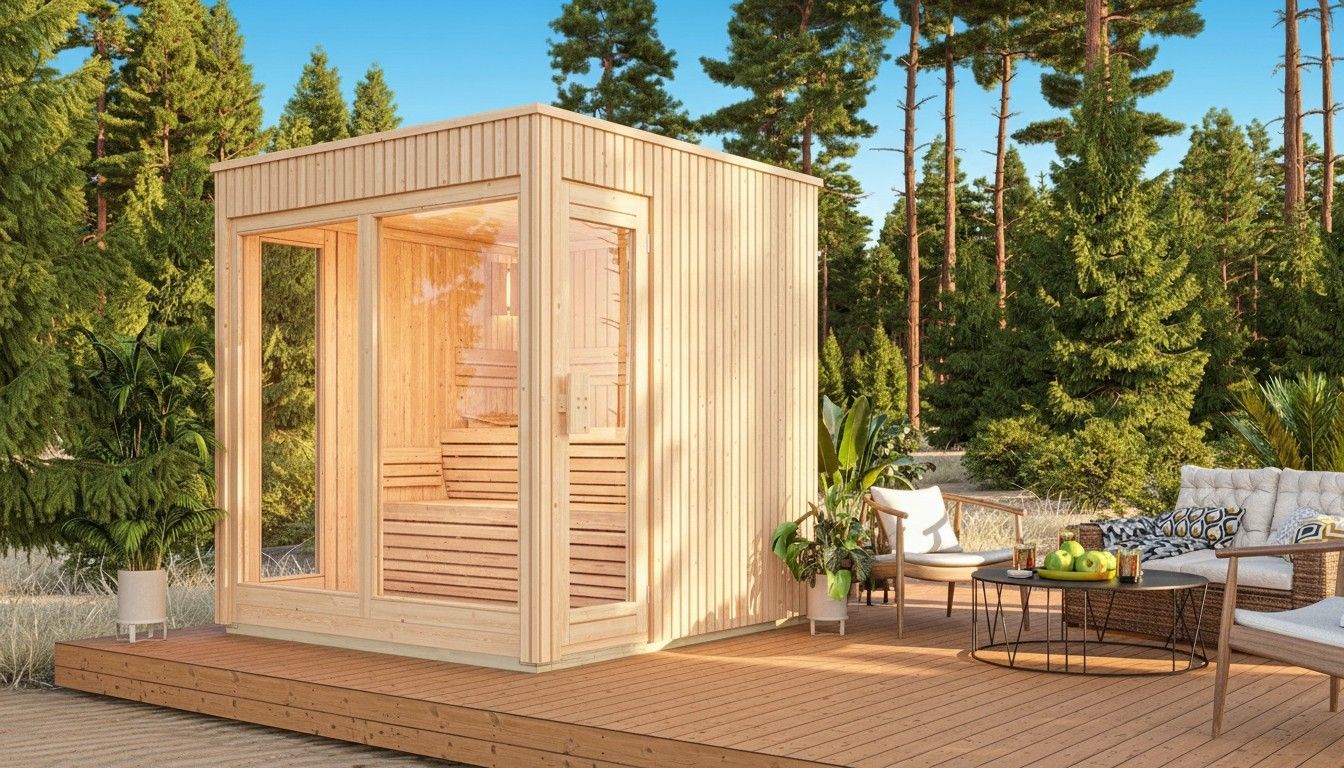 Foto van Azalp Royal Class buitensauna Ihana 217x203 cm