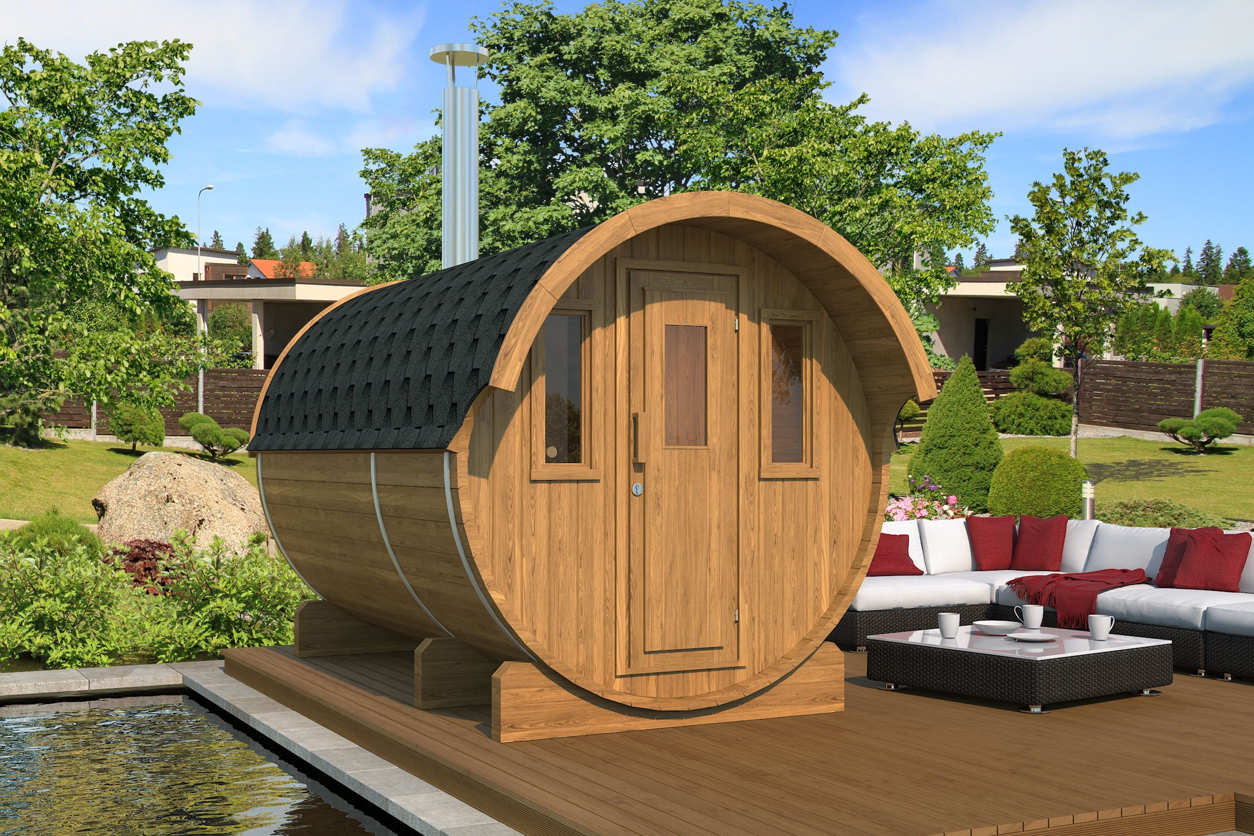Foto van Interflex barrelsauna 3.3 - thermowood