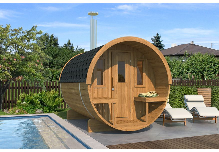 Interflex barrelsauna 2.8 - thermowood Foto van Interflex barrelsauna 2.8 - thermowood