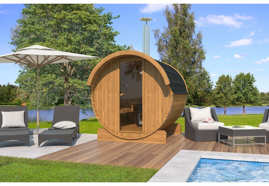 Interflex barrelsauna 2.2 - thermowood Foto van Interflex barrelsauna 2.2 - thermowood