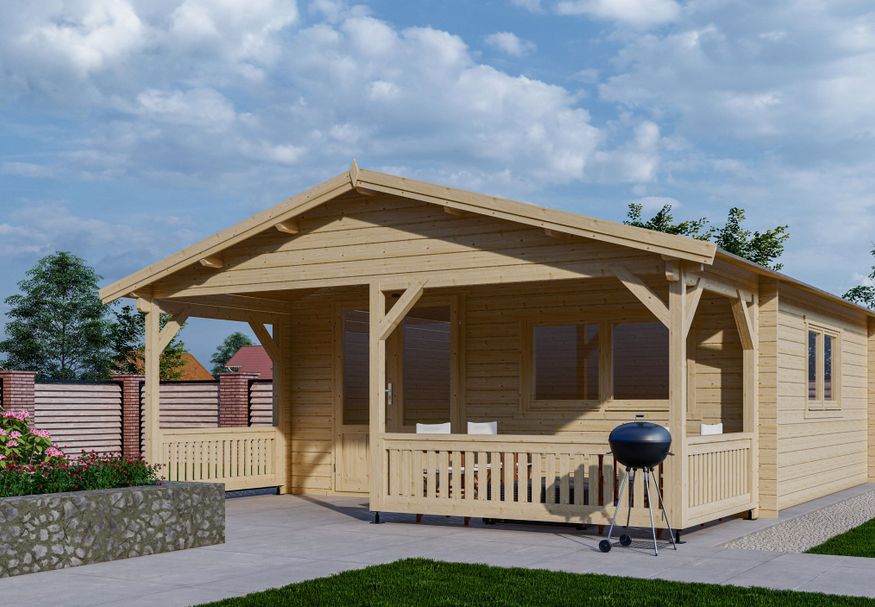 Interflex Blockhütte mit Terrasse 5x4+2 Foto von Interflex Blockhütte mit Terrasse 5x4+2