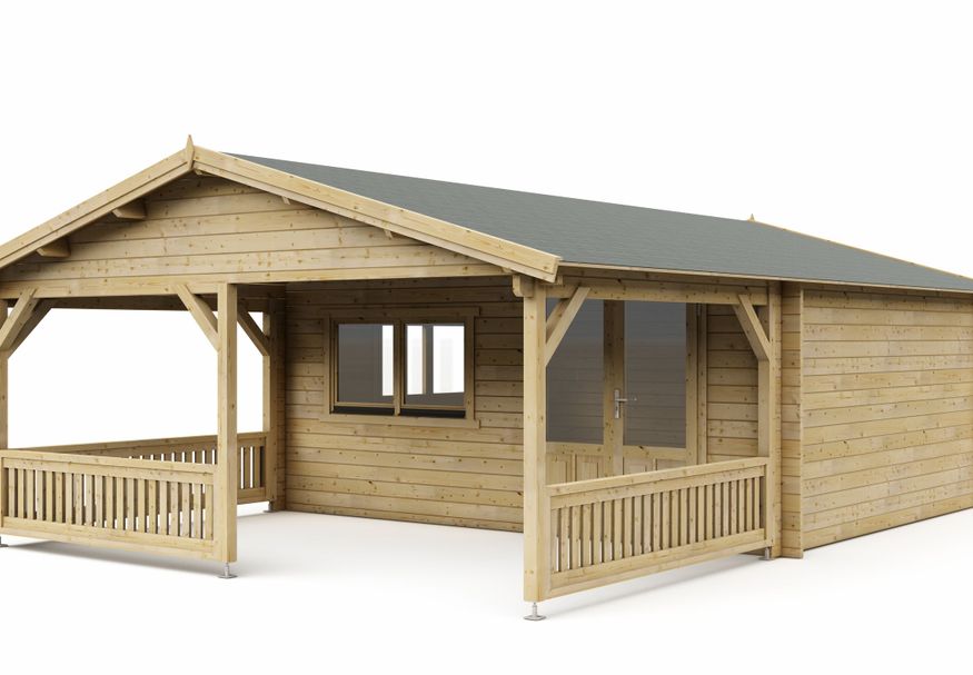 Interflex blokhut met veranda 5x4+3 Foto van Interflex blokhut met veranda 5x4+3