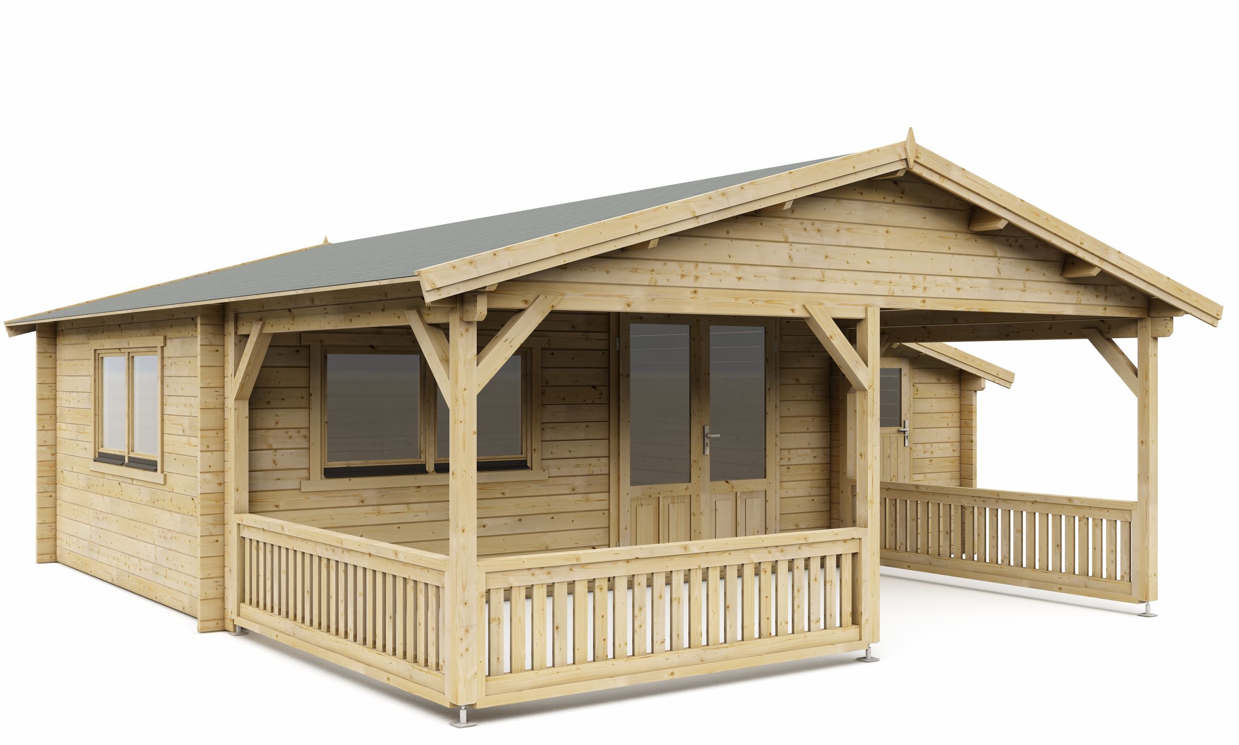 Foto van Interflex blokhut met veranda 5x4+3 Z - geïmpregneerd