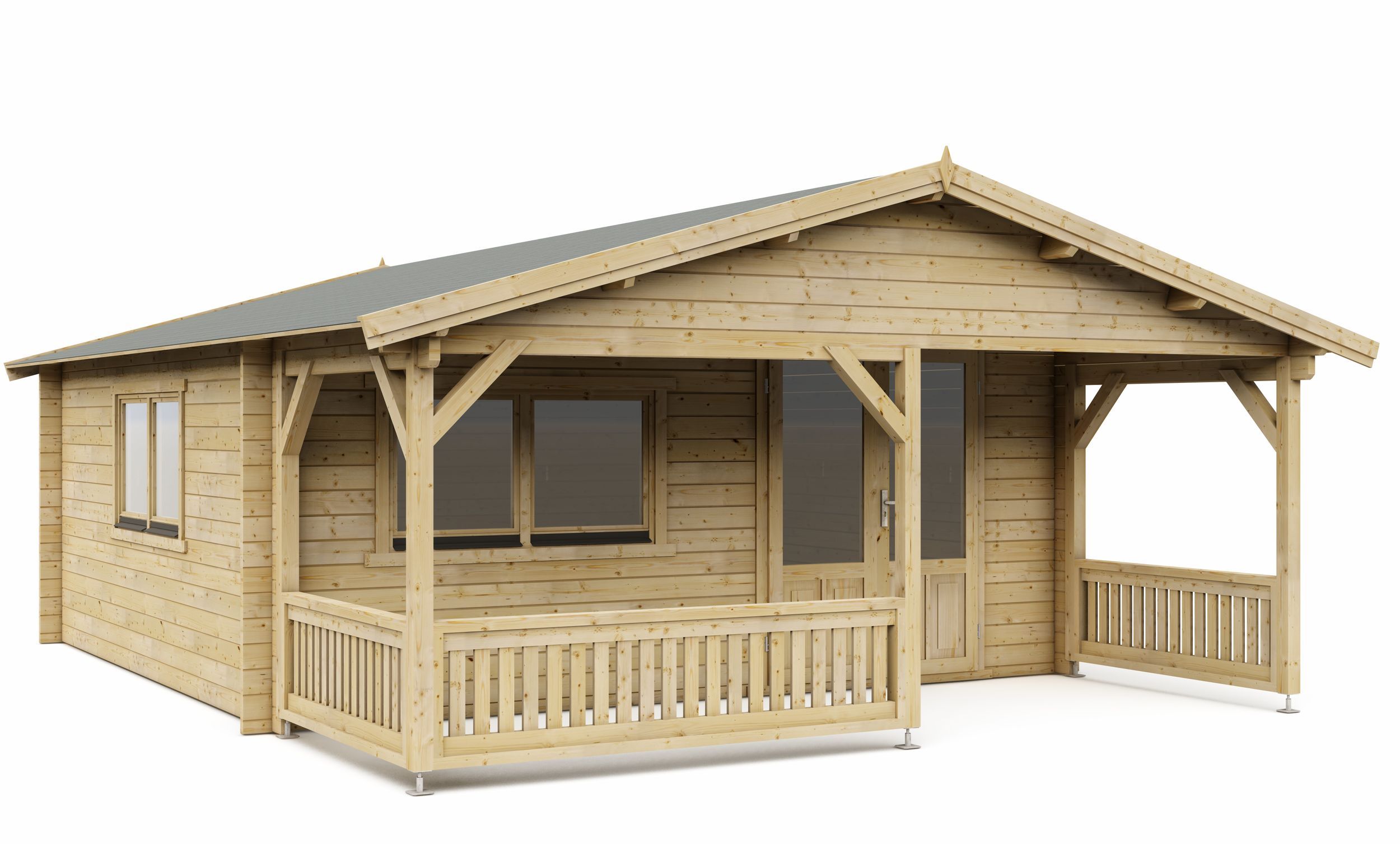 Foto van Interflex blokhut met veranda 5x5+2 - geïmpregneerd