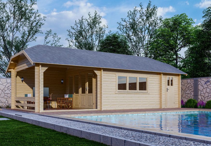 Interflex Blockhütte Krüppelwalmdach W4x4+3A Foto von Interflex Blockhütte Krüppelwalmdach W4x4+3A