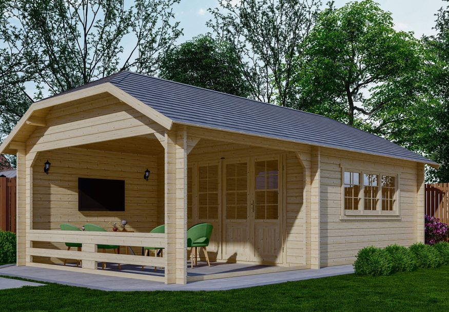 Interflex Blockhütte Krüppelwalmdach W4x4+3 Foto von Interflex Blockhütte Krüppelwalmdach W4x4+3