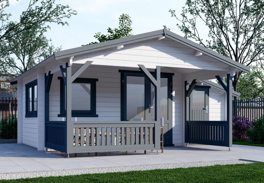 Interflex blokhut 4x3+2 Z - exterieur gecoat Foto van Interflex blokhut 4x3+2 Z - exterieur gecoat