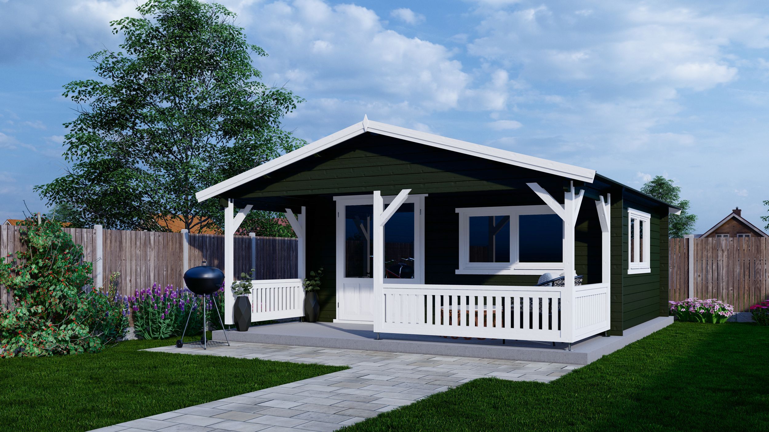 Foto van Interflex blokhut met veranda 5x4+2 - geverfd