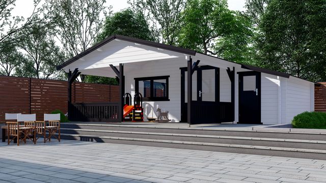 Foto der Interflex Blockhütte mit Terrasse 5x4+3 Z - gestrichen