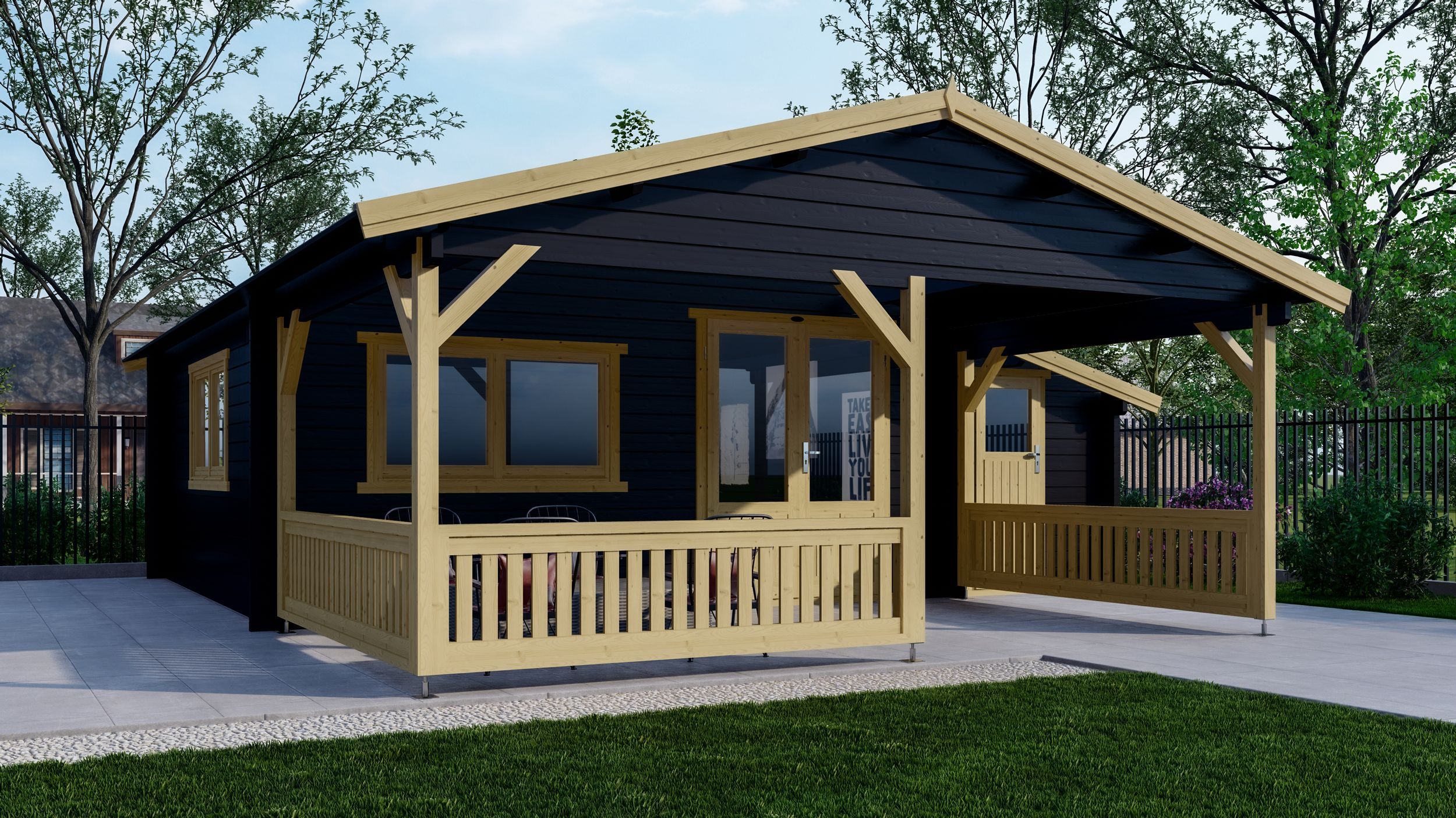 Foto der Interflex Blockhütte mit Terrasse 5x5+3 Z - gestrichen