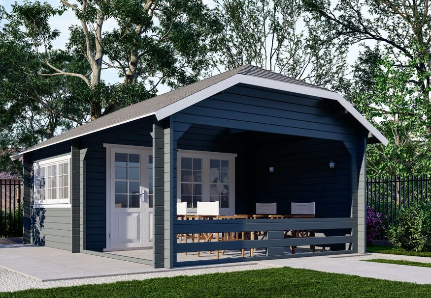 Interflex blokhut wolfskap W4x3+3 - exterieur gecoat Foto van Interflex blokhut wolfskap W4x3+3 - exterieur gecoat