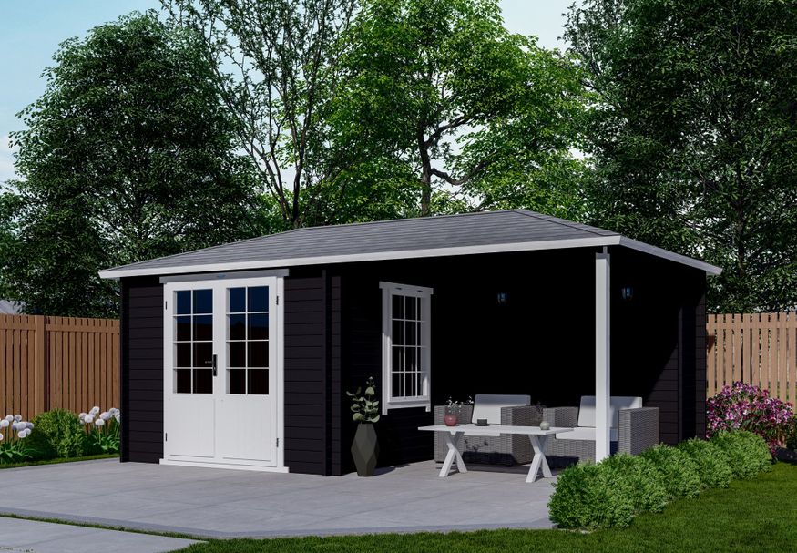 Interflex blokhut met overkapping 3030 Z - exterieur gecoat Foto van Interflex blokhut met overkapping 3030 Z - exterieur gecoat