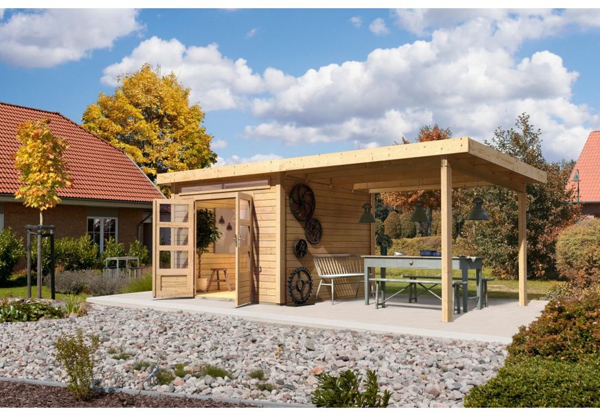 Foto von Karibu Kandern 6 Gartenhaus mit Anbaudach 320 cm (82999)