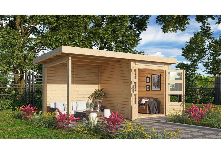 Karibu Kandern 1 Gartenhaus mit Anbaudach 235 cm - Rückwand (23607) Foto von Karibu Kandern 1 Gartenhaus mit Anbaudach 235 cm - Rückwand (23607)