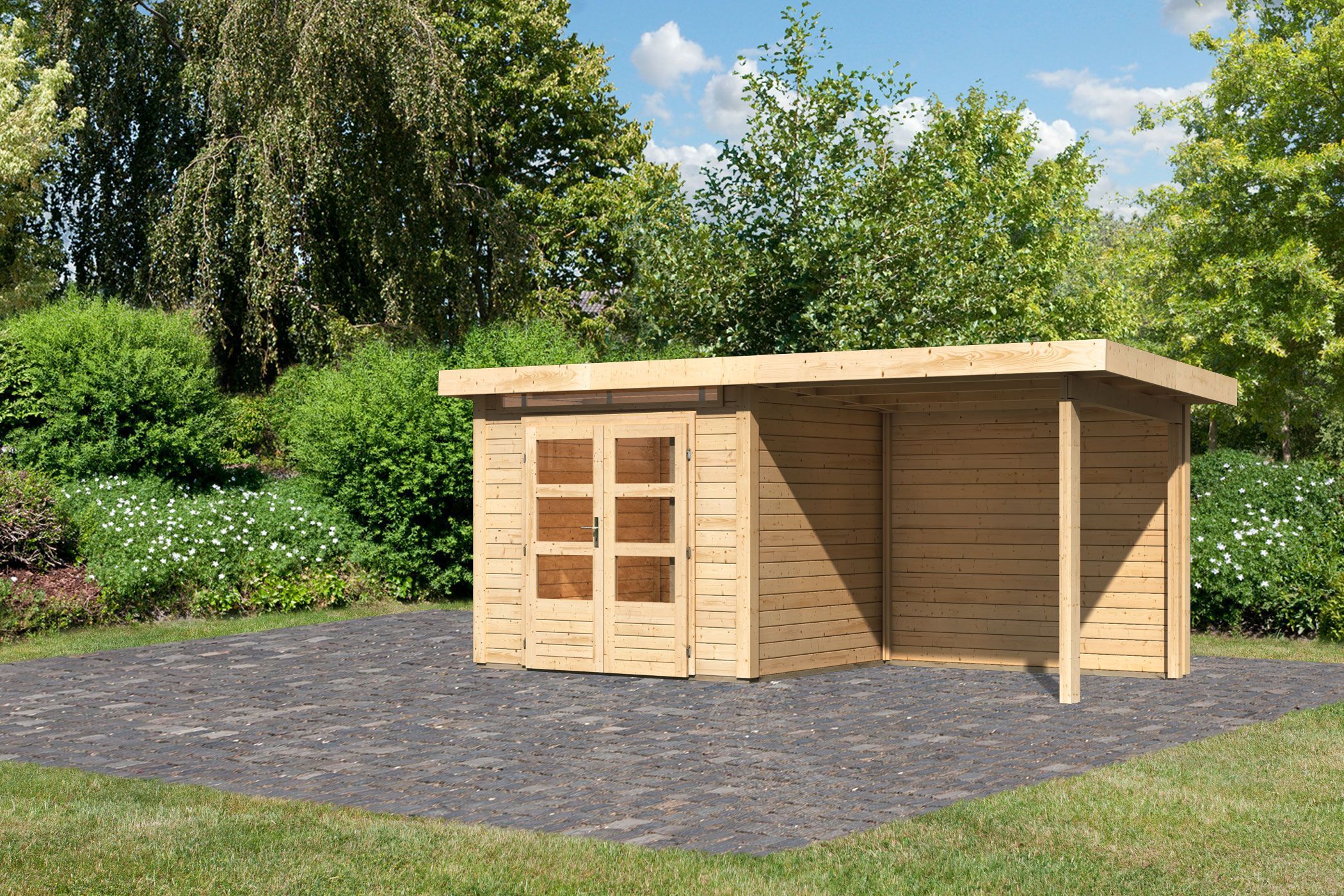 Foto van Karibu 23610 Kandern 2 tuinhuis met overkapping