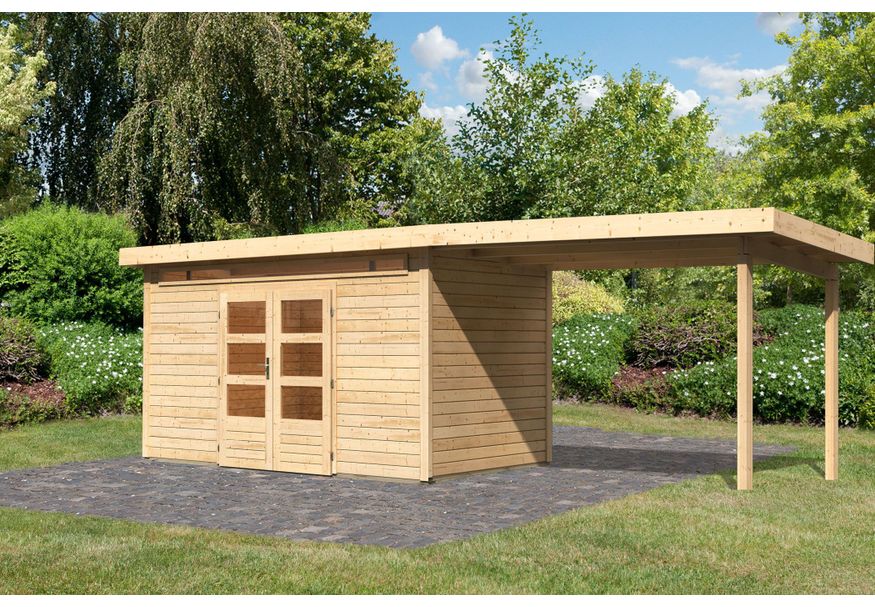 Foto von Karibu Kandern 9 Gartenhaus mit Anbaudach 320 cm (9251)