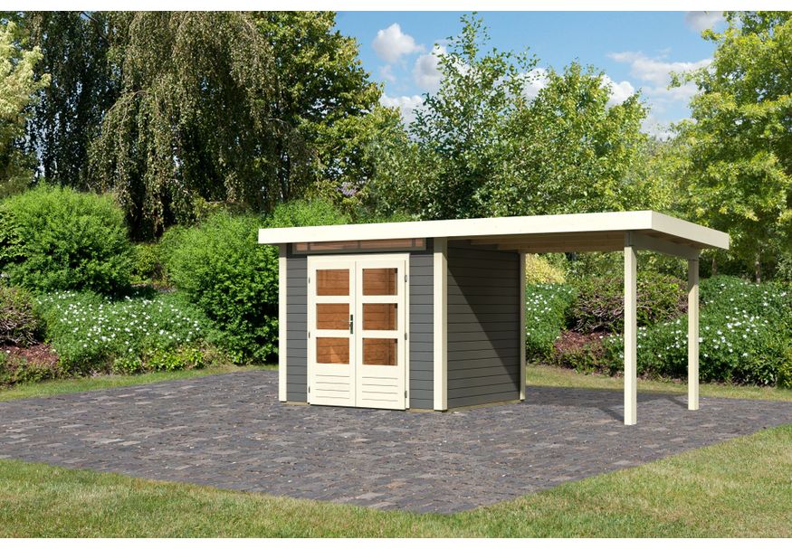 Karibu Kandern 2 tuinhuis met overkapping 235 cm - terragrijs (97810) Foto van Karibu Kandern 2 tuinhuis met overkapping 235 cm - terragrijs (97810)