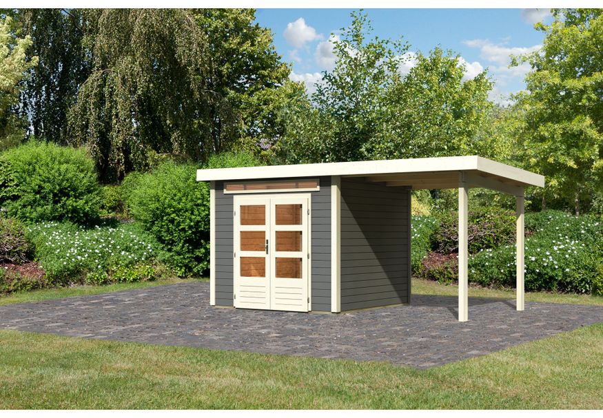 Foto von Karibu Kandern 3 Gartenhaus mit Anbaudach 235 cm - terragrau (97812)