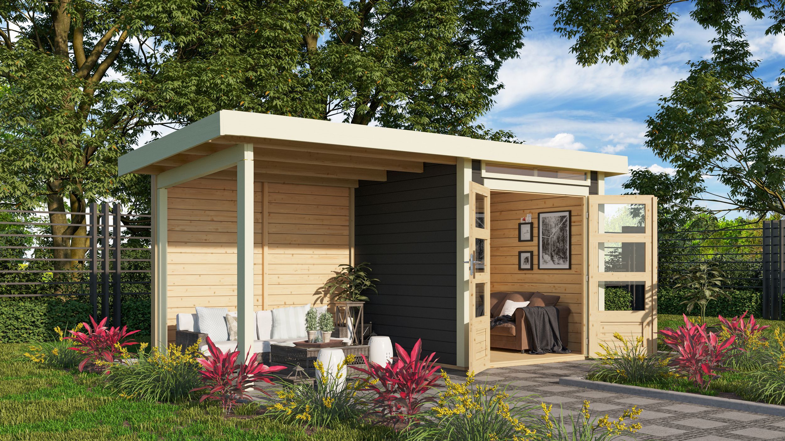 Foto van Karibu 23608 Kandern 1 tuinhuis met overkapping - terragrijs