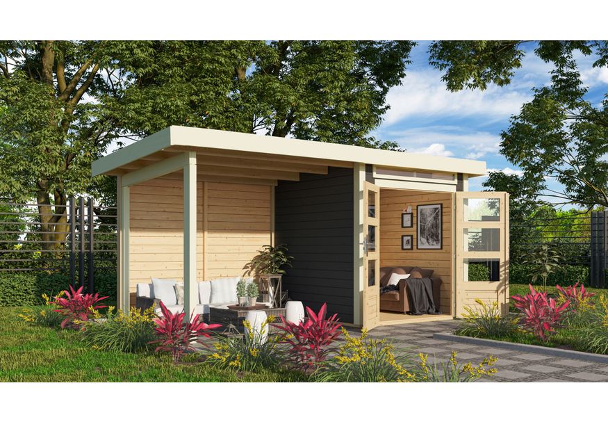 Karibu Kandern 1 Tuinhuis met overkapping 235 cm - achterwand - terragrijs (23608) Foto van Karibu Kandern 1 Tuinhuis met overkapping 235 cm - achterwand - terragrijs (23608)